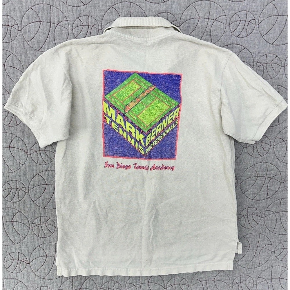 Fruit of the Loom Polo Shirt White‎ 90s Mark Berner Tennis / Men's Medium